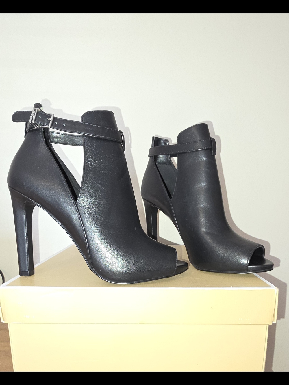 Michael Kors Black Peep-Toe Cutout Ankle Heels